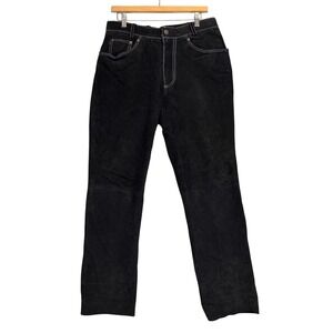 M Julian Wilsons Black‎ Suede Leather Pants Mens 34 Contrast Stitch Straight Leg